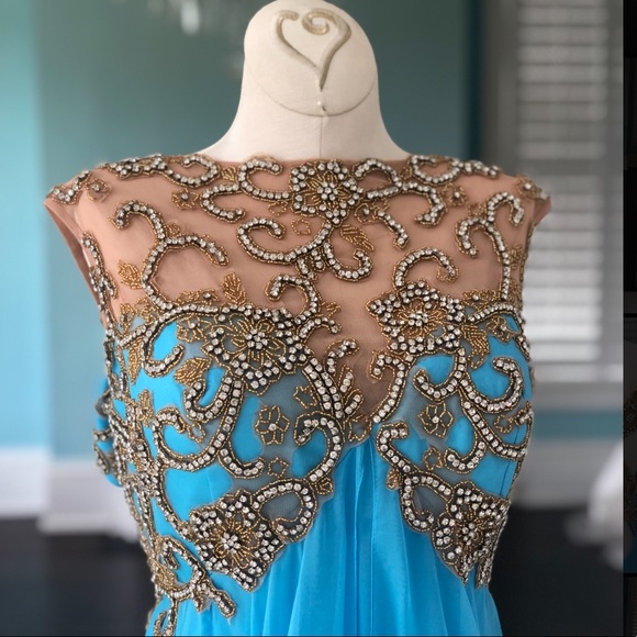 Sherri Hill Dresses & Skirts - Sherri Hill Turquoise Gold Gown Dress Wedding